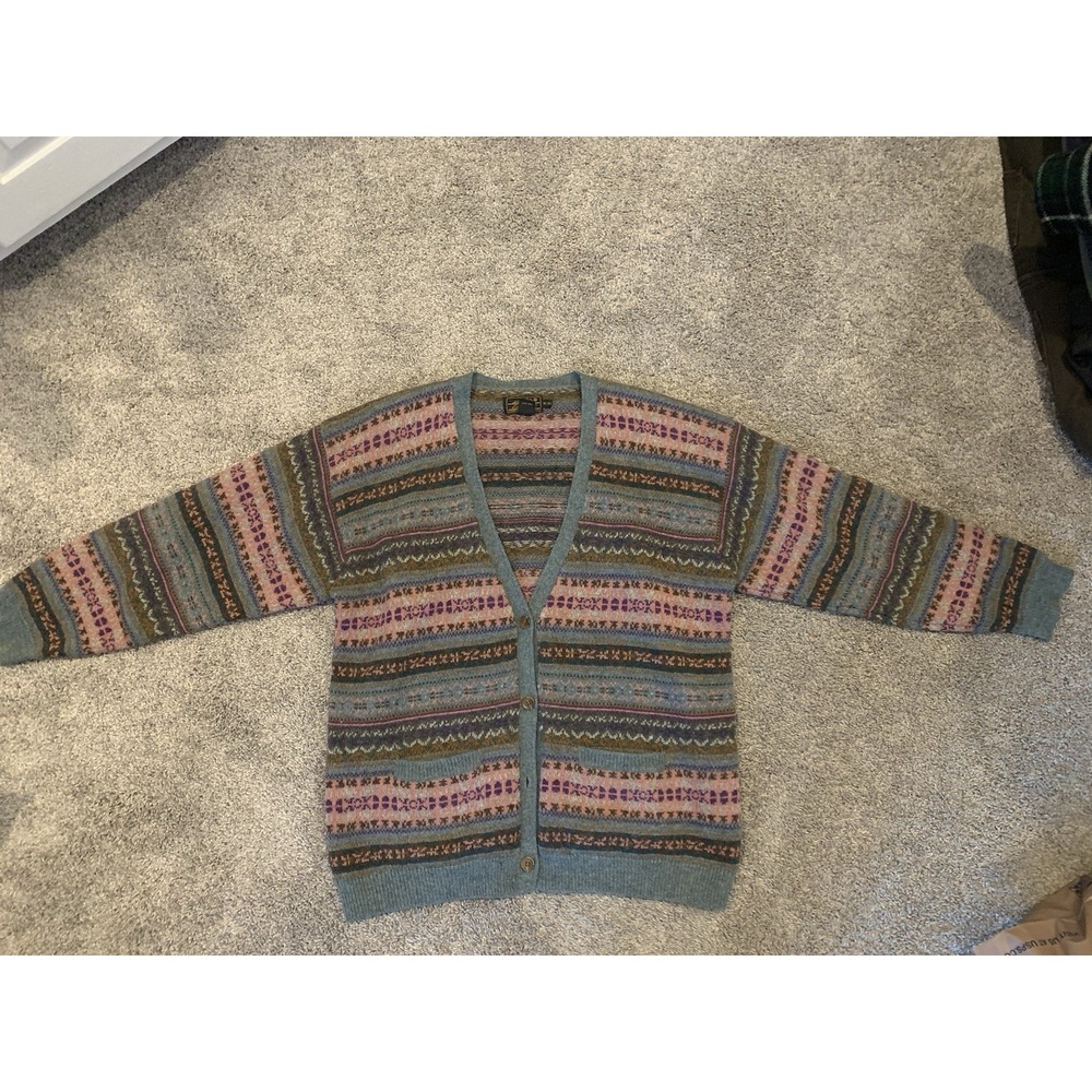Eddie Bauer Sweater Womens XL Cardigan Geometric Knit Made USA Grandma Cottage